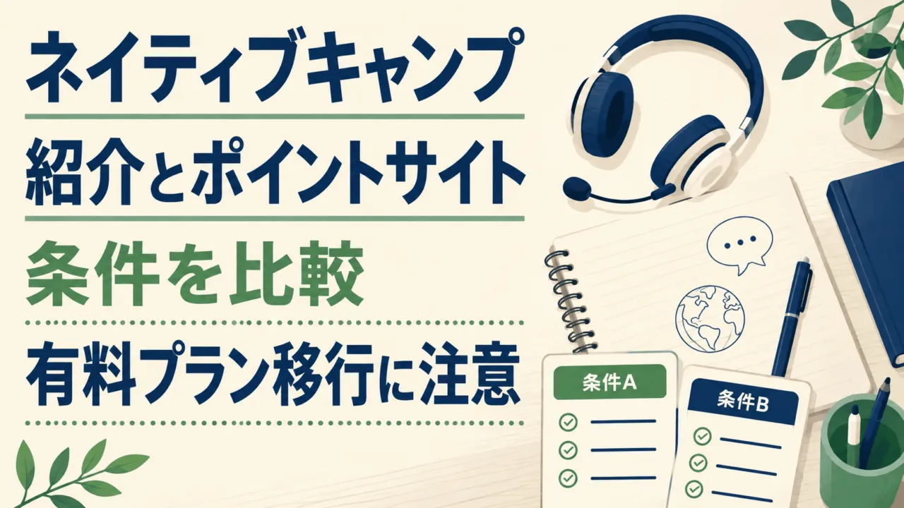 ネイティブキャンプの紹介とポイントサイトの条件比較。有料プラン移行に注意。